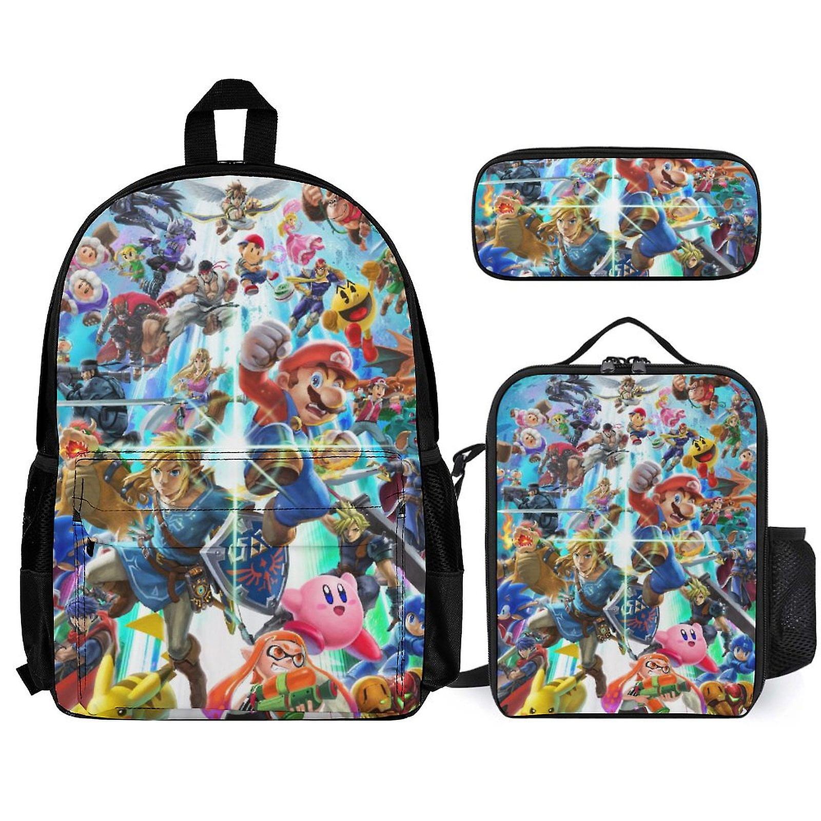 Super Mario Backpack Set, Backpack with Lunch Box And Pencil Case 3pcs Set