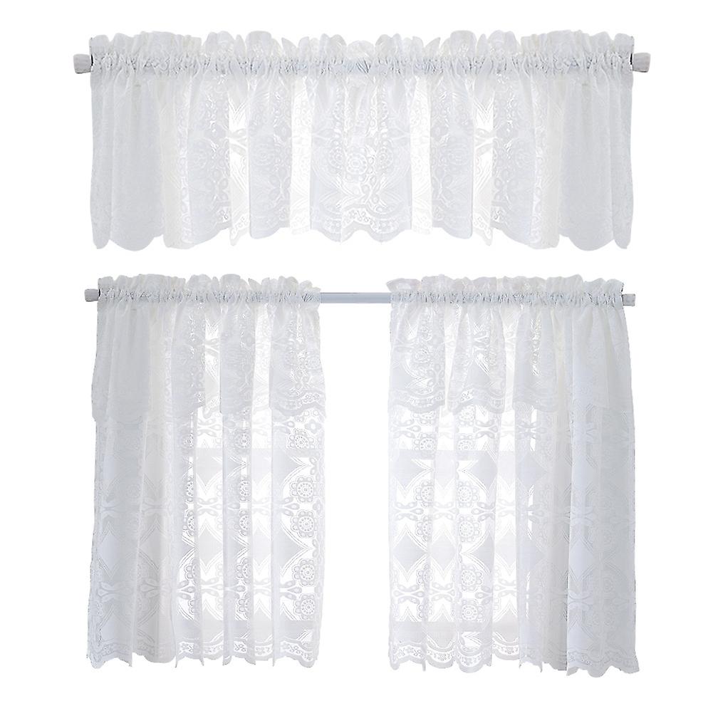 Simple White Solid Color Lace Short Curtain for Kitchen Bathroom (74 * 90cm)