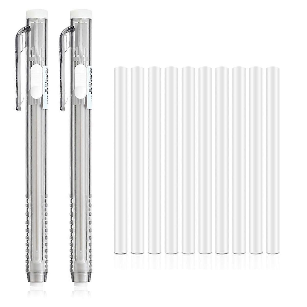 12 Pack Retractable Mechanical Eraser Pens, 2 Pen Erasers with 10 Replacement Eraser Refills for Sc