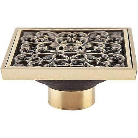 Antique brass shower drain plug - Square, Invisible - 10 cm