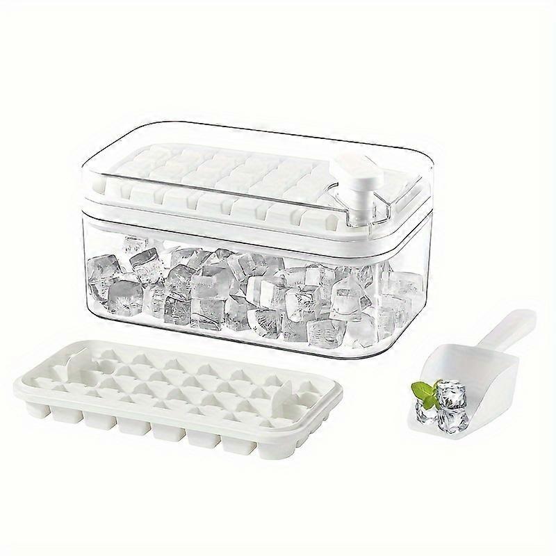 1 Set, Ice Cube Mold, 2pcs Freezer Ice Tray With Ice Scoop And Ice Box, Easy To Release Ice Cubes Mold With Storage Box For Refrigerating Cocktails Wh