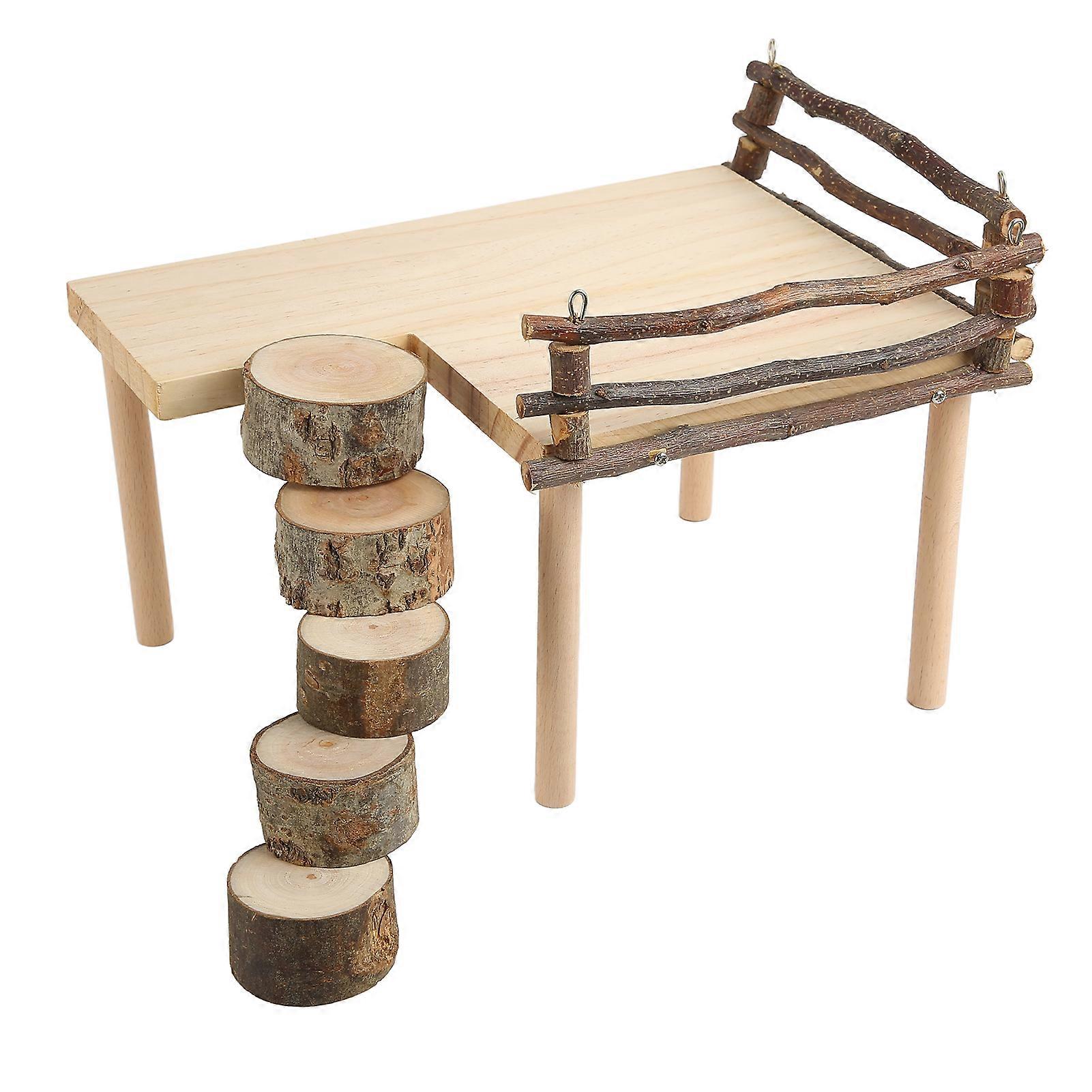 Hamster Climbing Platform Multipurpose Natural 2 Layer Wooden Hamster Playing Activity Platform for Small Pets
