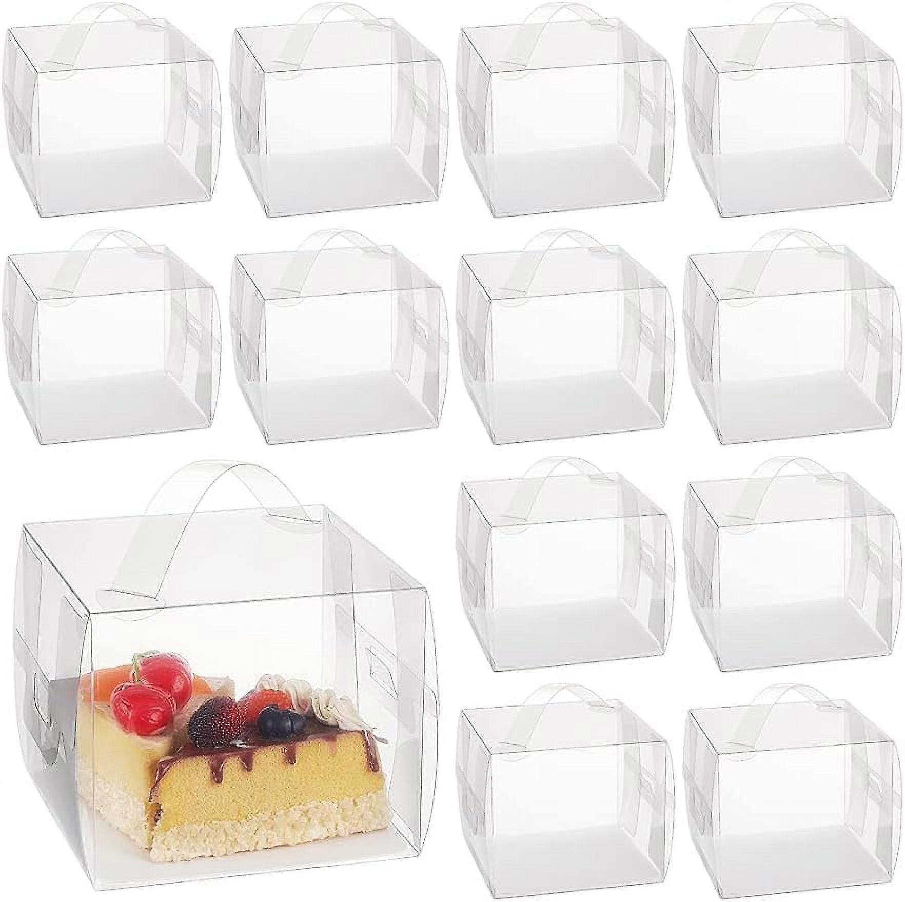 15Sets Large PVC Transparent Gift Boxes with Handle and Paper 5.1x5.1x4.3 inch for Cake Dessert
