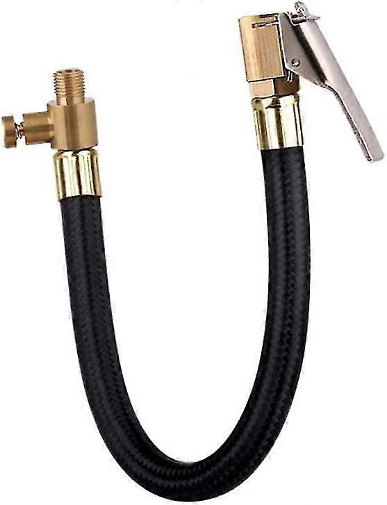Tire Inflator Pump Hose, 60CM Car Valve Air Rubber Hose Tire Chuck with Clip Extension Hose Adapter