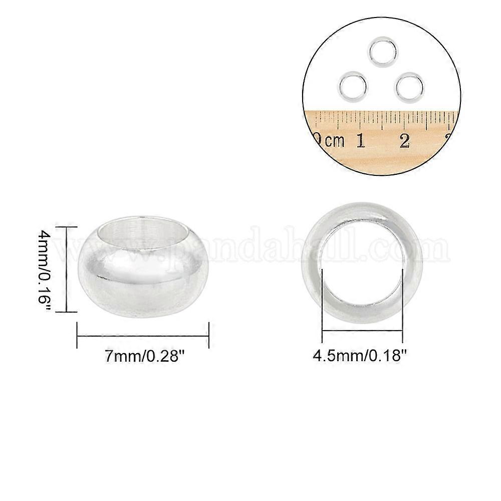 1box Brass European Beads Large Hole Rondelle Beads Silver Color Plated