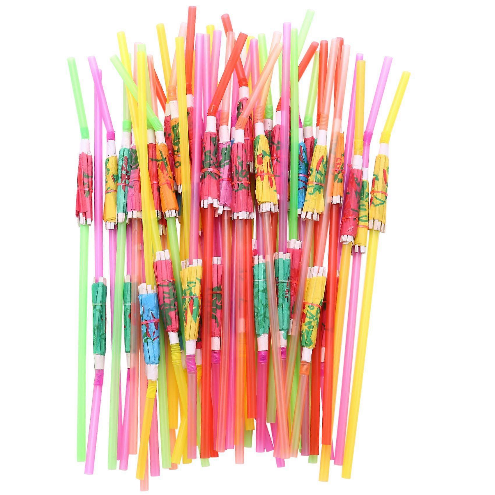 50 Umbrella Parasol Drinking Straws, Hawaiian Beach Luau Party Decorations Supplies