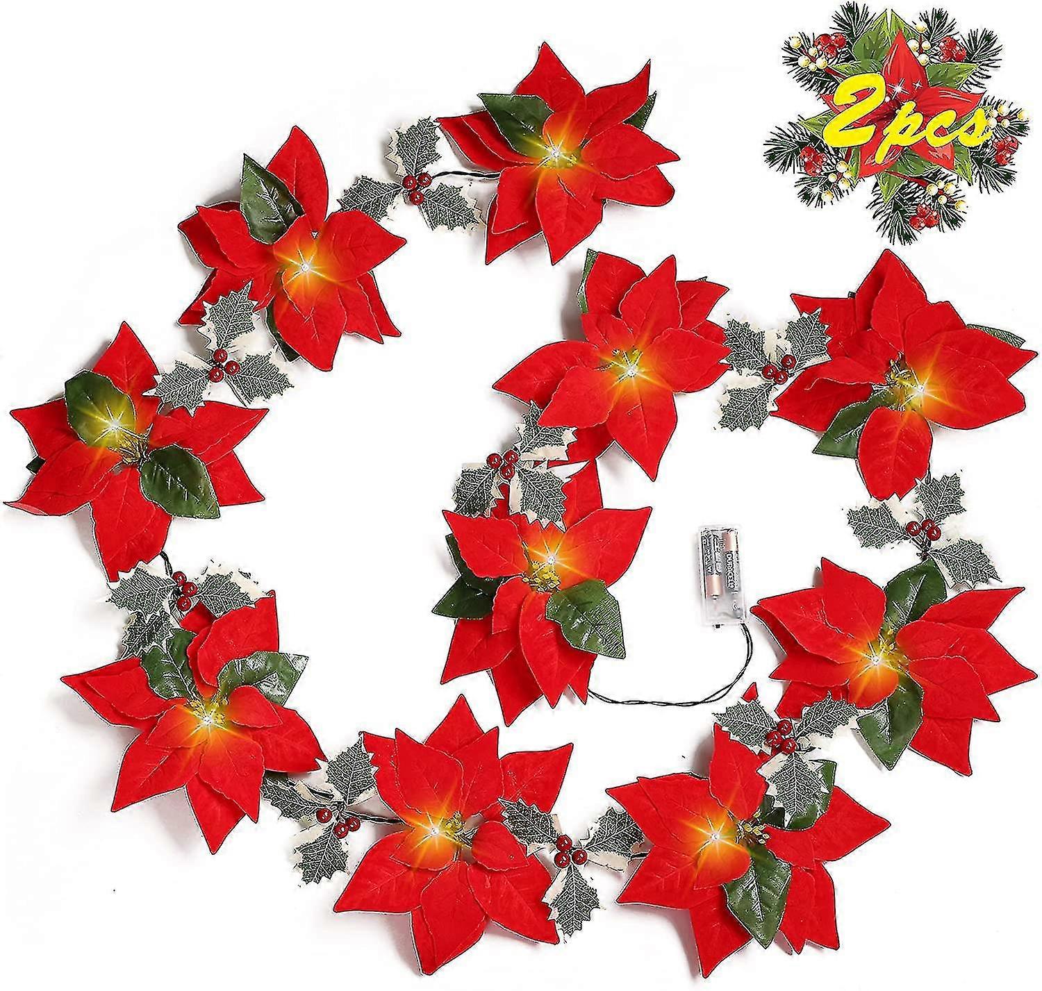 2pcs Flowers Decorations Garland String Lights - 13ft Xmas Tree Artificial Ornaments For Party Decor, (batteries Not Included)