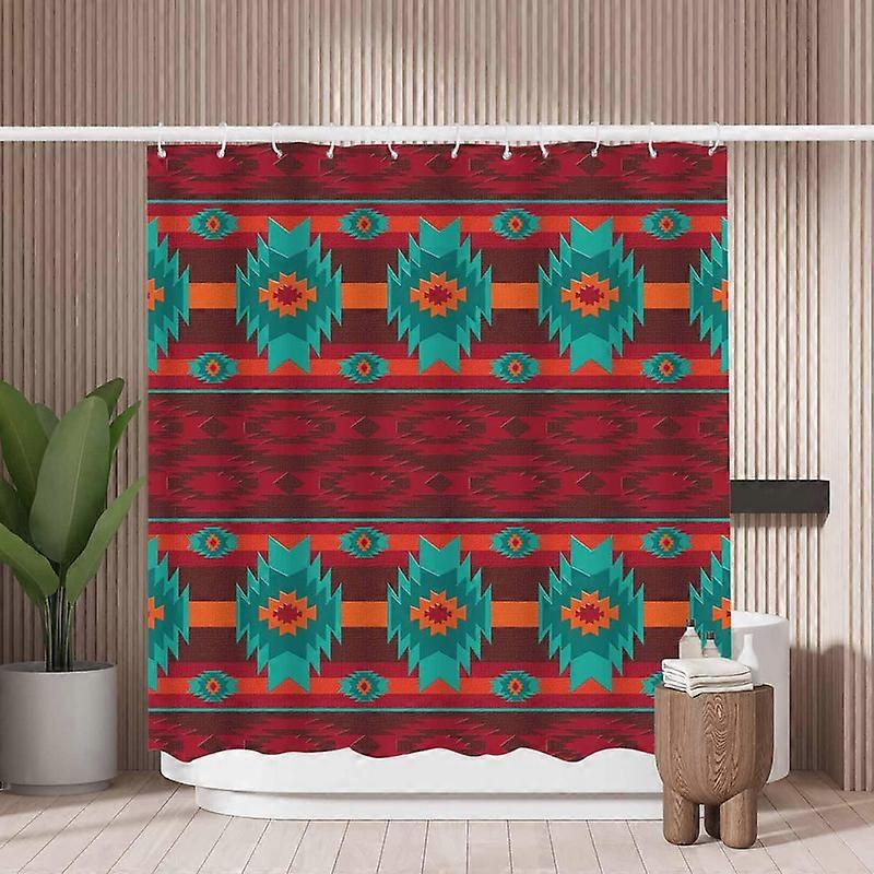 Shower Curtain Water Repellent Fabric Red Ethnic Aztec Pattern