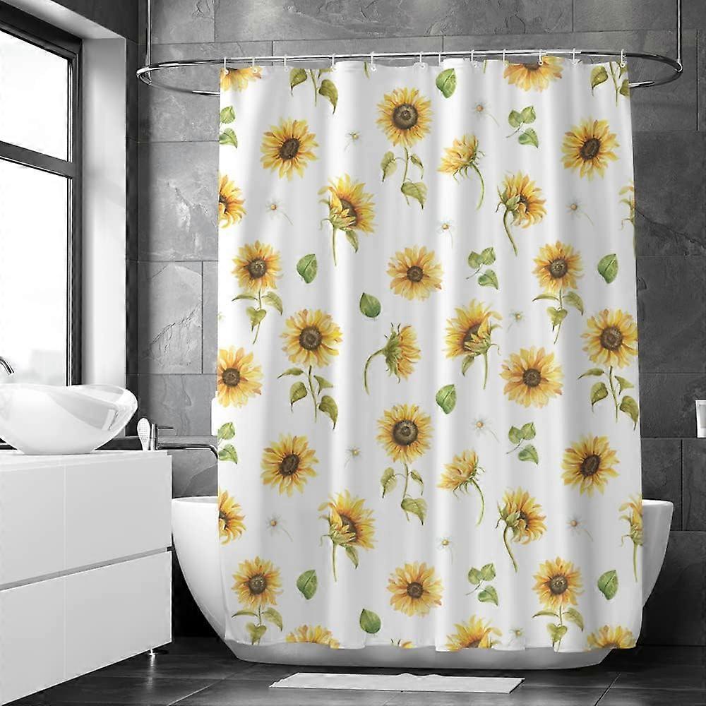 Extra Long Shower Curtain Sets Rustic Sunflower Waterproof Fabric Shower Curtain with Hooks Summer Yellow Bathroom Accessories Farmhouse Bathroom Dcor