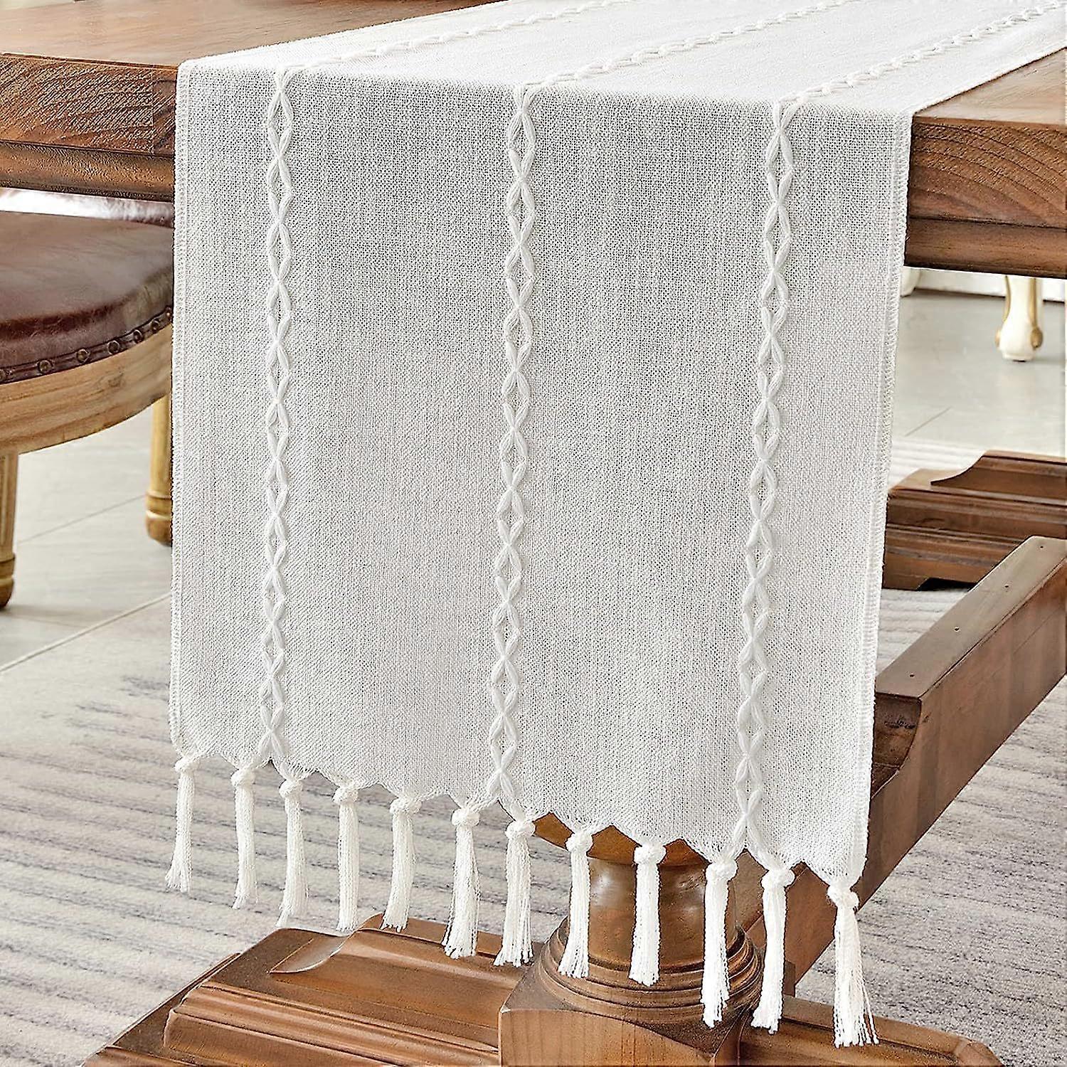 Simple Tassels Table Runner Hand-made Rustic Style Embroidered Dining Table Cloth for Home Party Decor