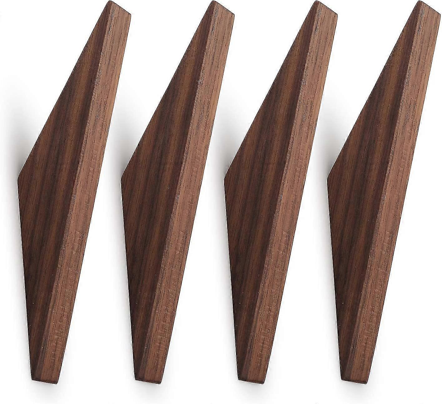 Set Of 4, Walnut Coat Hooks, Mounted Single Hook Rack