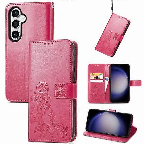For Samsung Galaxy S23 FE 5G Four-leaf Clasp Embossed Buckle Leather Mobile Phone Case
