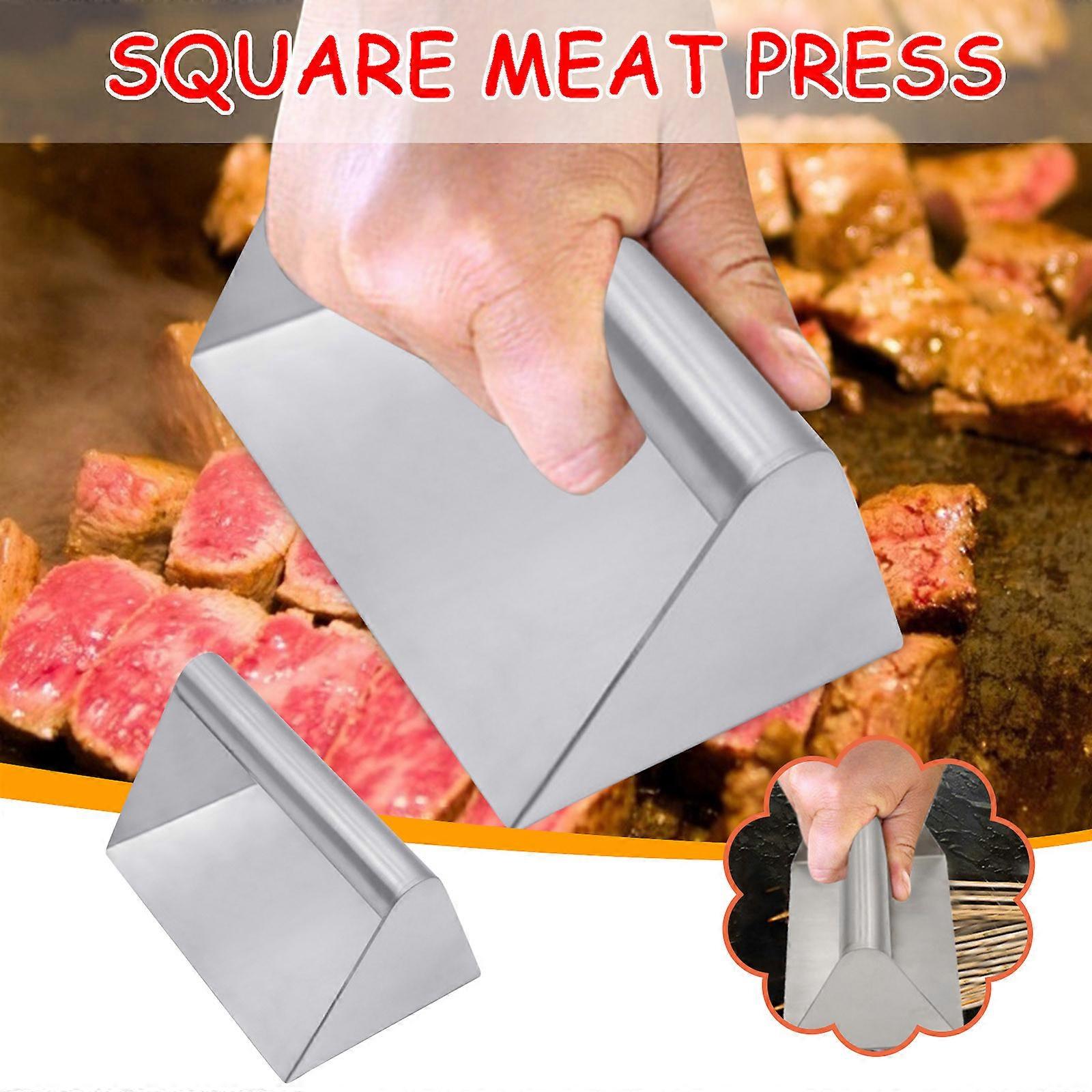 Steel Rectangular Lattice Meat Press Board With Wooden Handle Meat Press