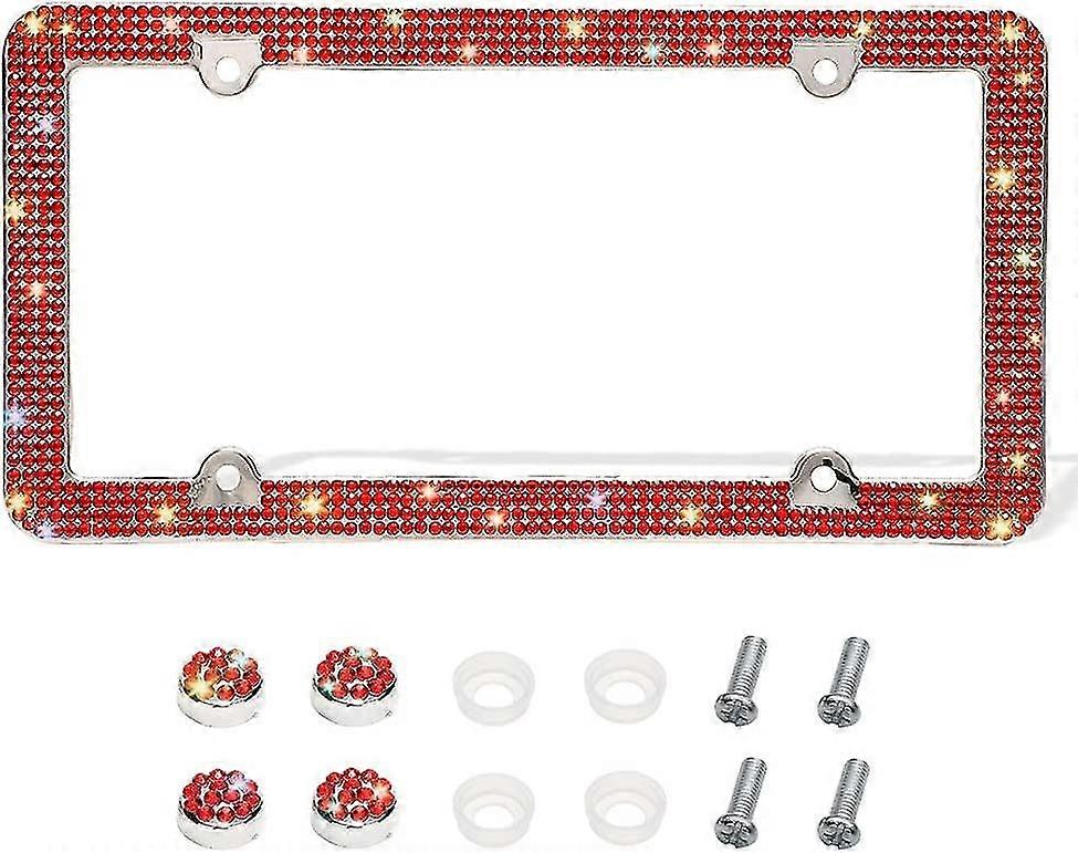 Bling License Plate Frame, Handcrafted 4 Rows Shiny Rhinestones Stainless Steel 4 Holes License Plat