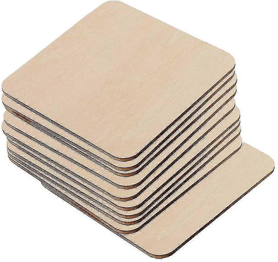 10 Pcs Blank Wood Slices Wooden Square Cutouts For Diy Crafts Painting Coasters - Multi, 9cm