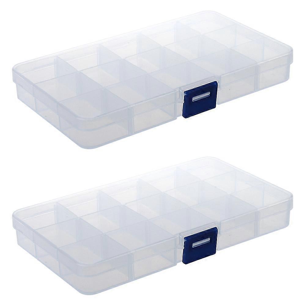 2x 15 Compartments Plastic Storage Plastic Jewelry Box