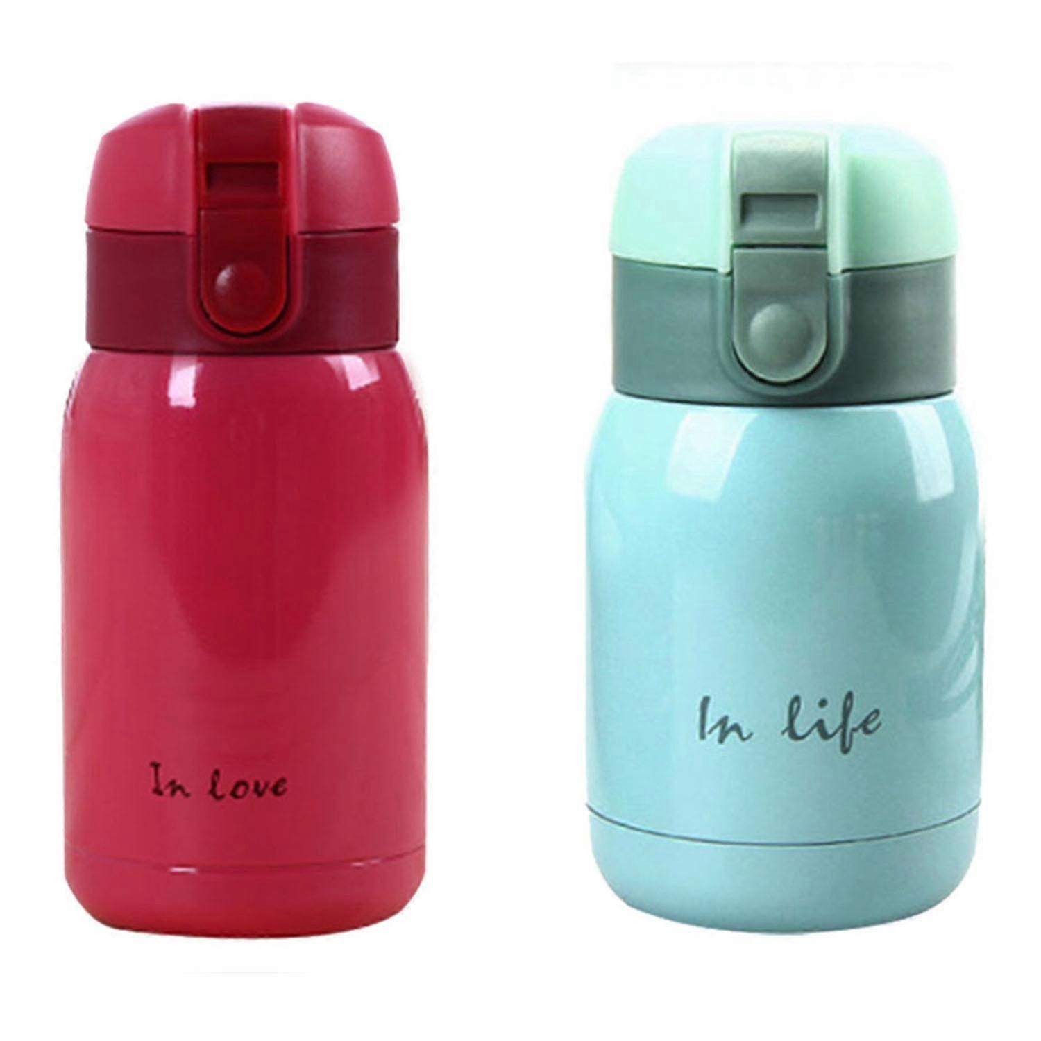 2pcs Mini Stainless Steel Big Belly Bottle 200ml - Red & Sky Blue