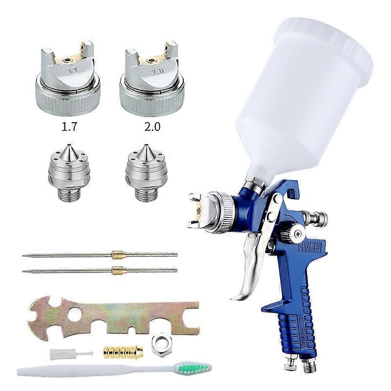 Professional HVLP Spray Gun Paint Spray System Gravity Feed 2 Nozzles 1.7mm 2.0mm Cup 600cc