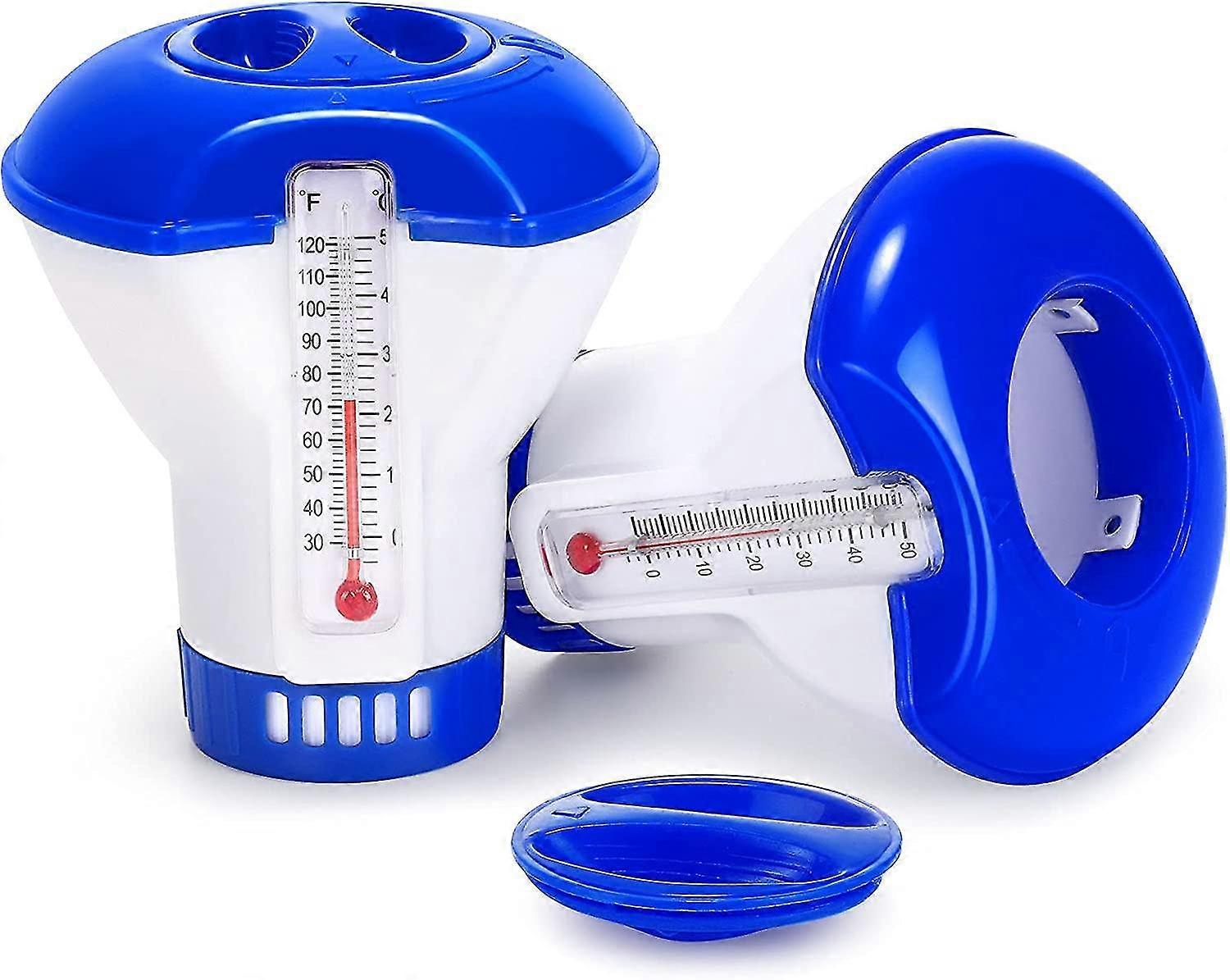 Pool Floating Diffuser, 2 Pack Floating Chlorine Diffuser With Adjustable Flow Thermometer & Locking Cap For All Pools, Spas, Aquariums & Fish Ponds