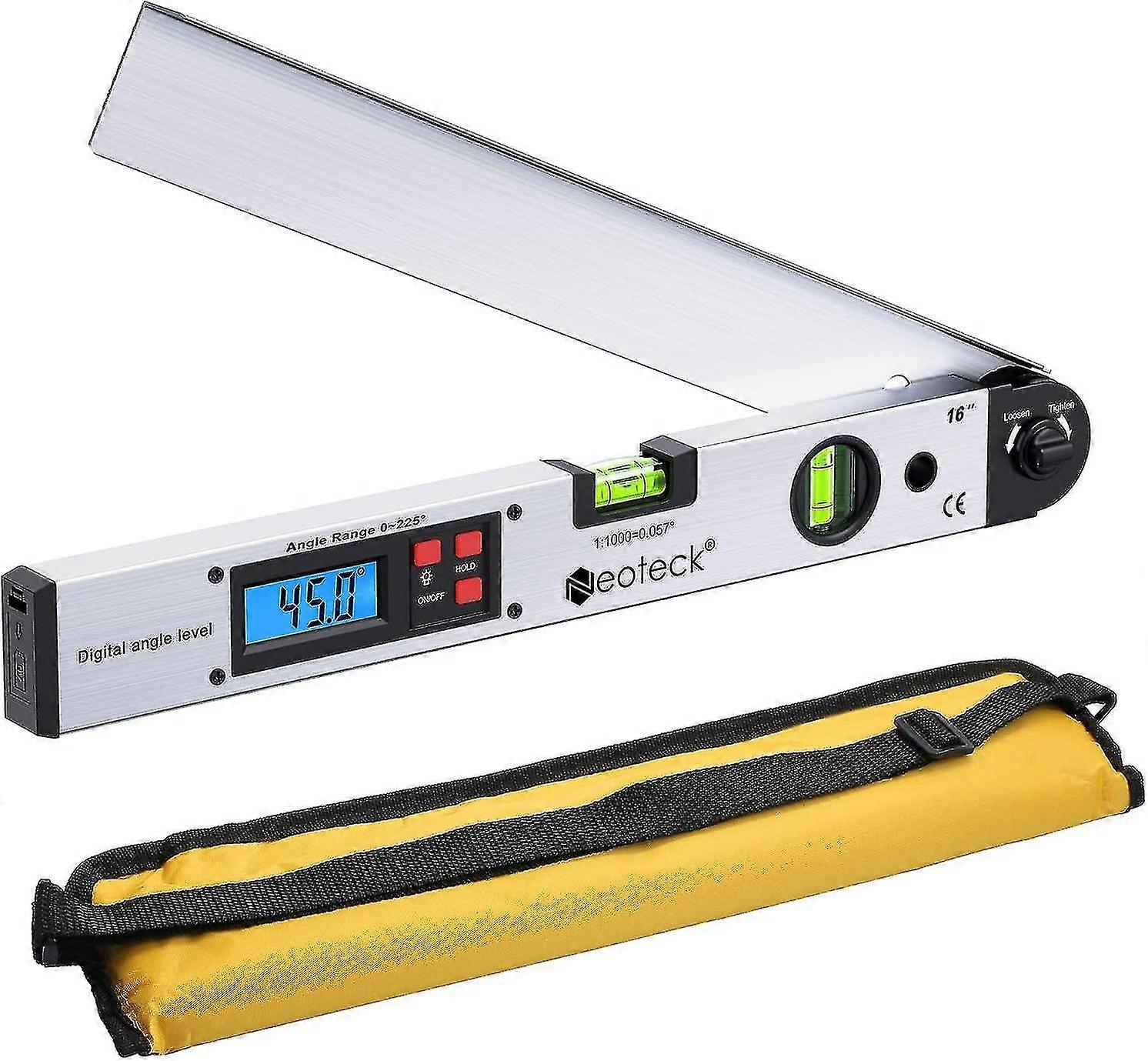 400mm/16inch 0~225 Digital Goniometer Digital Horizontal Angle Ruler Lcd Backlight Horizontal Protractor
