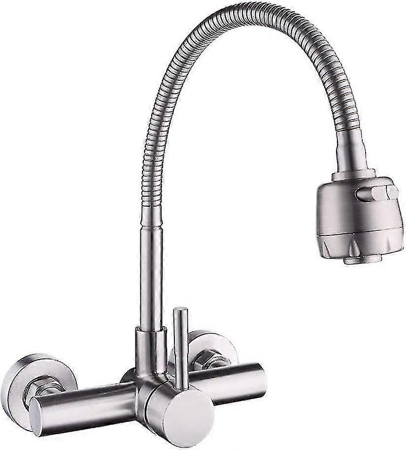 صنبور المطبخ مثبت على الحائط 304 صنبور بالوعة من الفولاذ المقاوم للصدأ 360 صنبور بالوعة قابل للتدوير مع خرطوم مرن