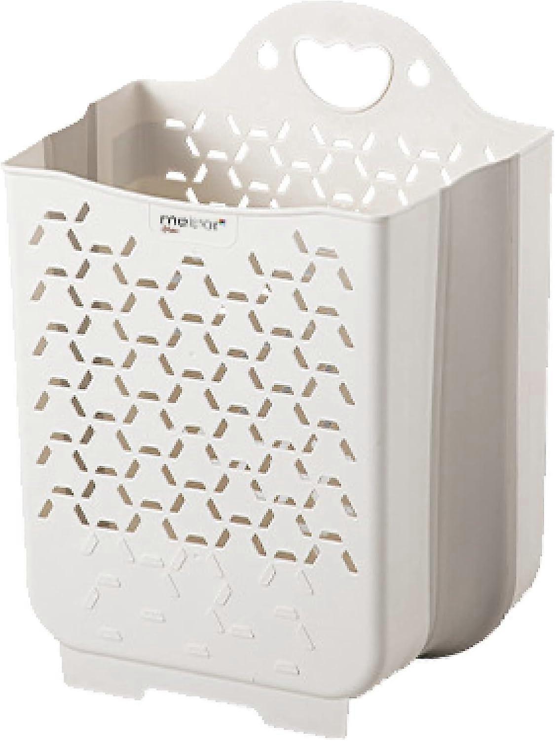 Foldable Plastic Laundry Hamper Multifunctional Storage Container Waterproof Durable Suitable for Bedroom and Bathroom (Size L, White)