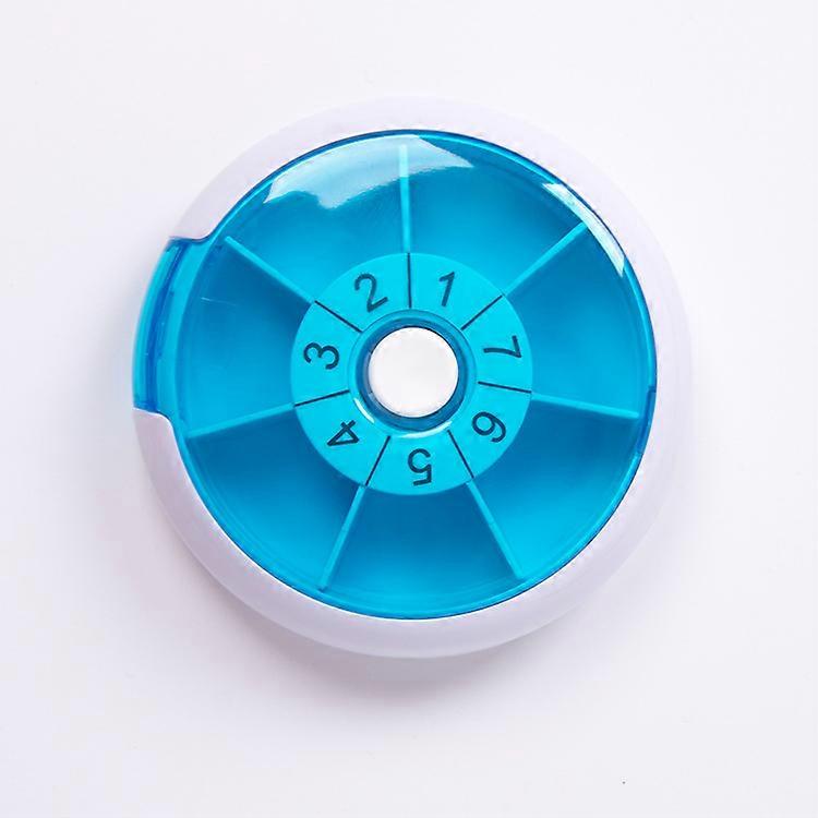 7 Day Daily Pill Organizer, Small Round Pill Box Medicine Vitamins Container Pill Box Pill Dispenser Medicine for Traveling Blue