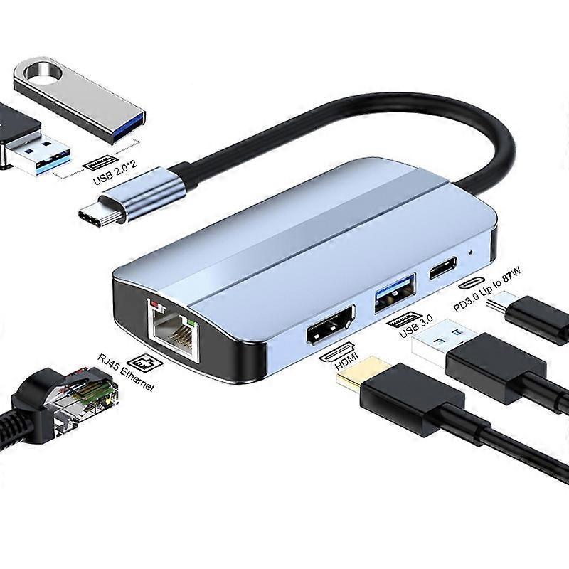 JUNSUNMAY 6 in 1 Typ-C auf HDMI / Ethernet Adapter USB-C Hub JSM-HUB003