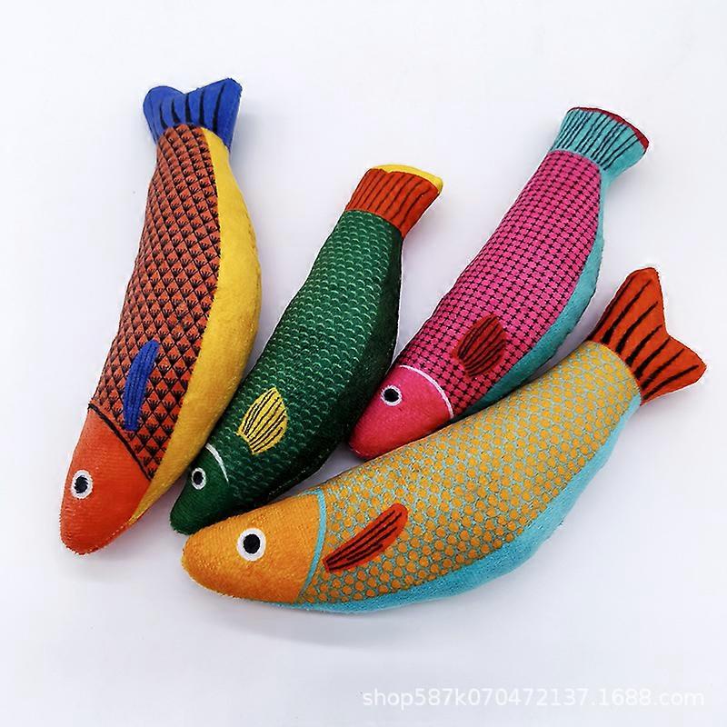 Cat Catnip Toys, 4 Pc Catnip Fish Toys for Cat, Cat Interactive Toys, Interactive Plush Cat Toys for Cat, Cartoon Kitten Teething Interactive Toy