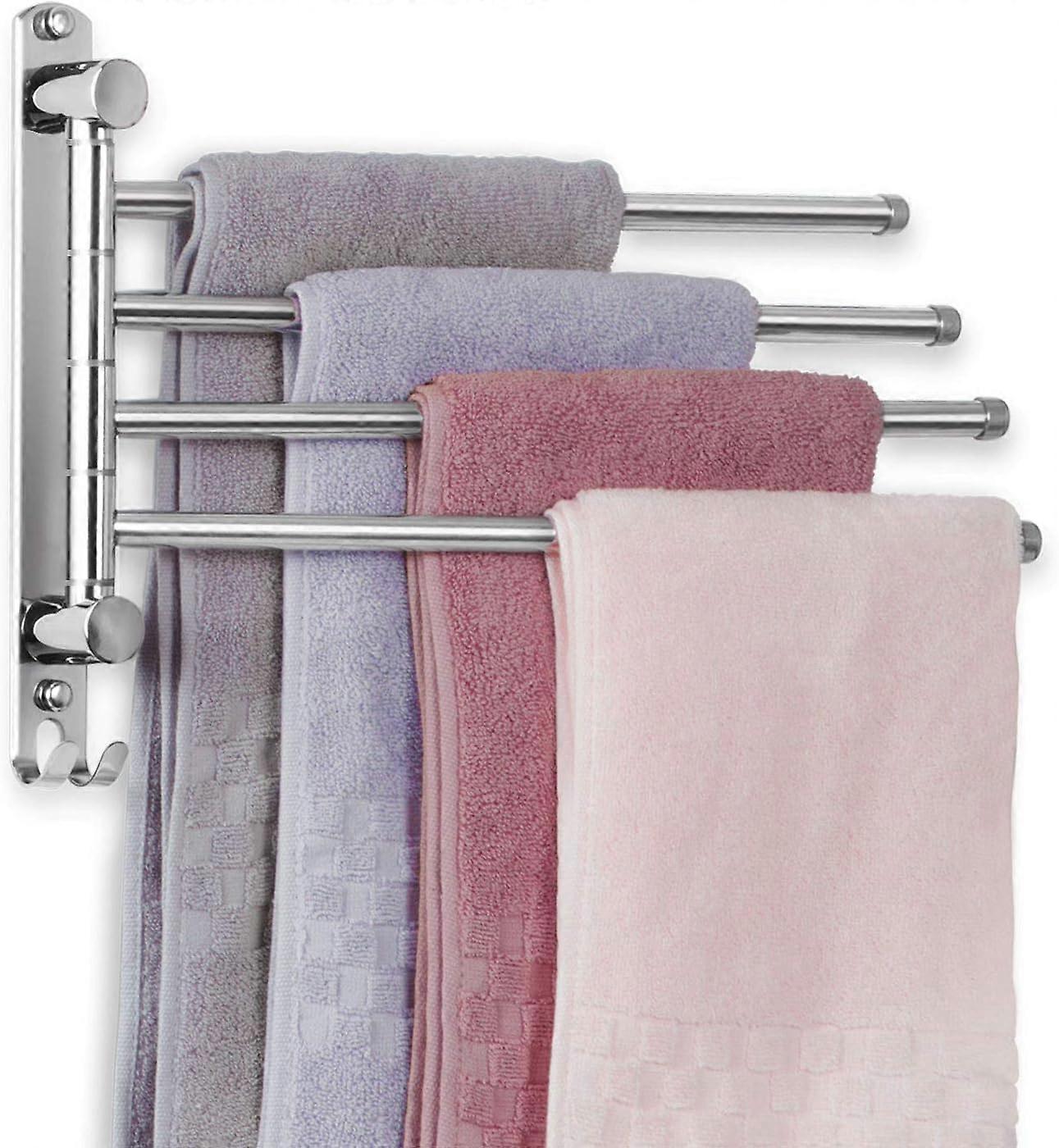 Towel Holder, Stainless steel bath towel holder with a 180 rotation feature and 4-armed swivel arm, suitable for bathroom, kitchen, and cloakroom