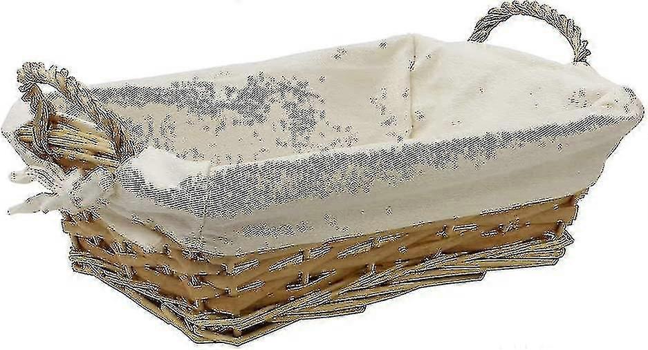 Rectangular Split Willow Lined Bread Basket With Loop Handles, Brown, 28 X 21 X 9 Cm Approximately