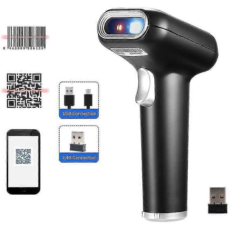 High Speed Barcode Scanner, 1d/2d/Qr Code Scanner 2.4g Wireless Usb Wired Bar Code Reader(Black)