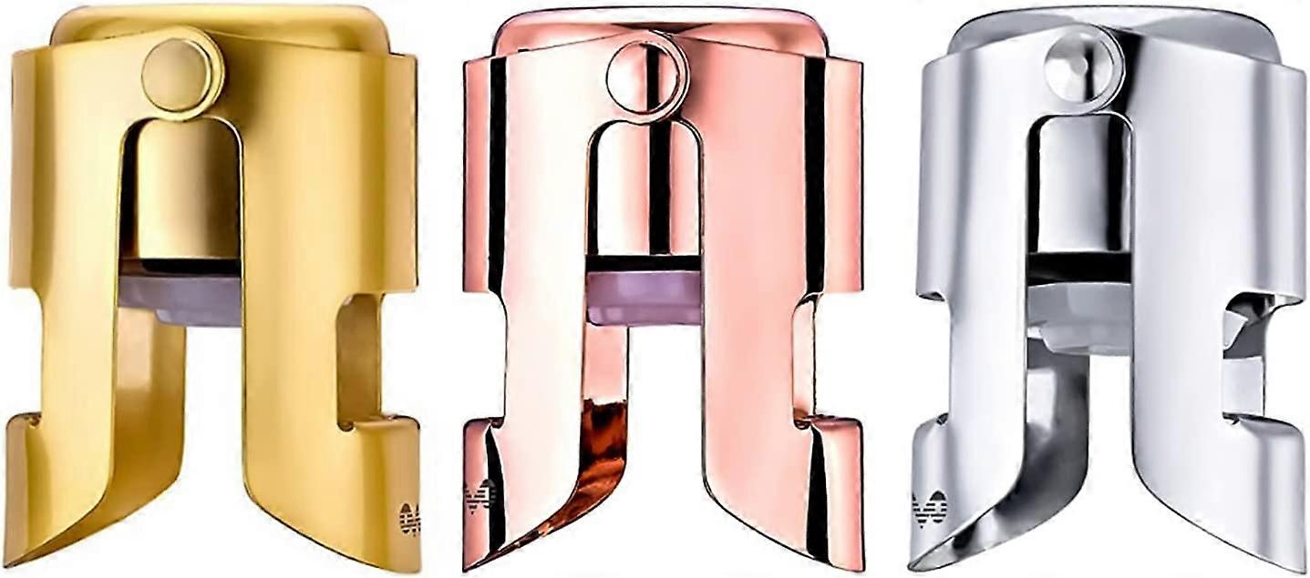 Stainless Steel Champagne Stopper for Sparkling Wine Bottle - Bubble Saver - No Sharp Edge, No Spill, Fizz Saver, Press Test Passed - 3 Pack