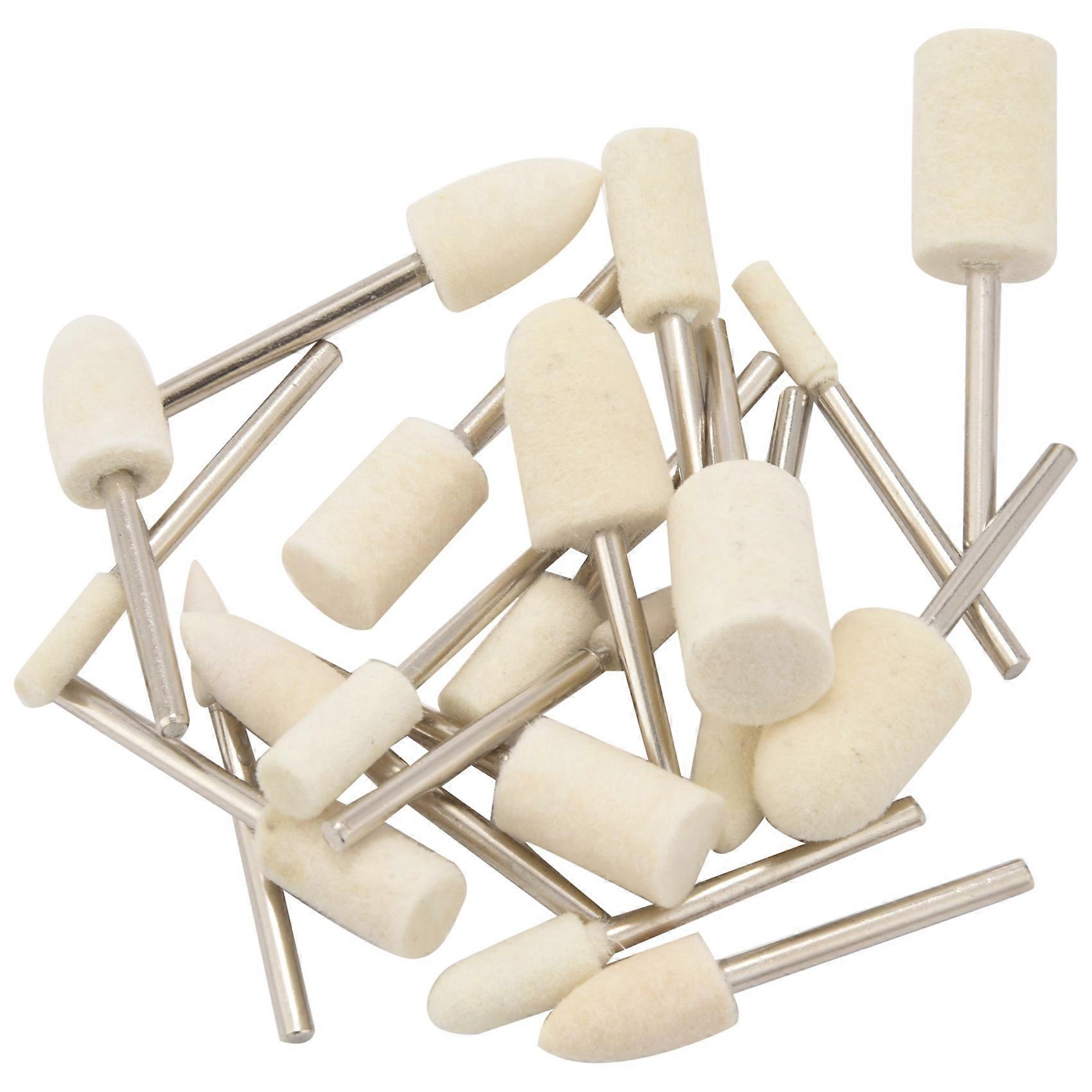 20Pcs Wool Felt Mounted Mandrel Polishing Buffing Wheels Grinding Bits Grinder Head Polish Watch Jewelry Rotary Tool Accessories Attachment - 1/8 Inc