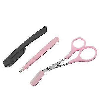 3pcs Stainless Steel Eyebrow Trimming Set Portable Grooming Kit Herramientas de belleza para mujeres niñas (rosa)