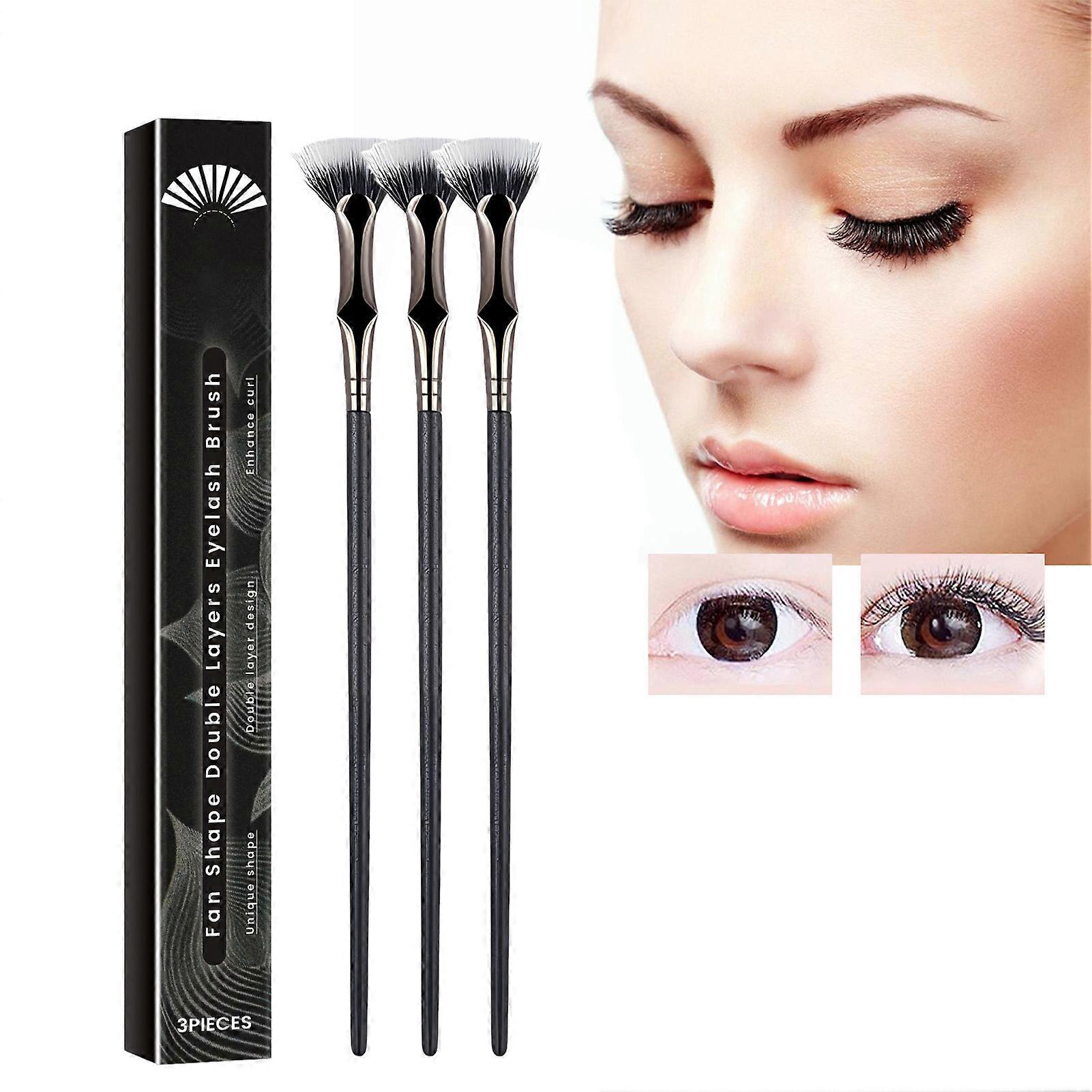 Brosse à mascara en forme d’éventail Brosse à cils à poils doux à double couches pour les femmes Outil de brosses applicatrices de mascara