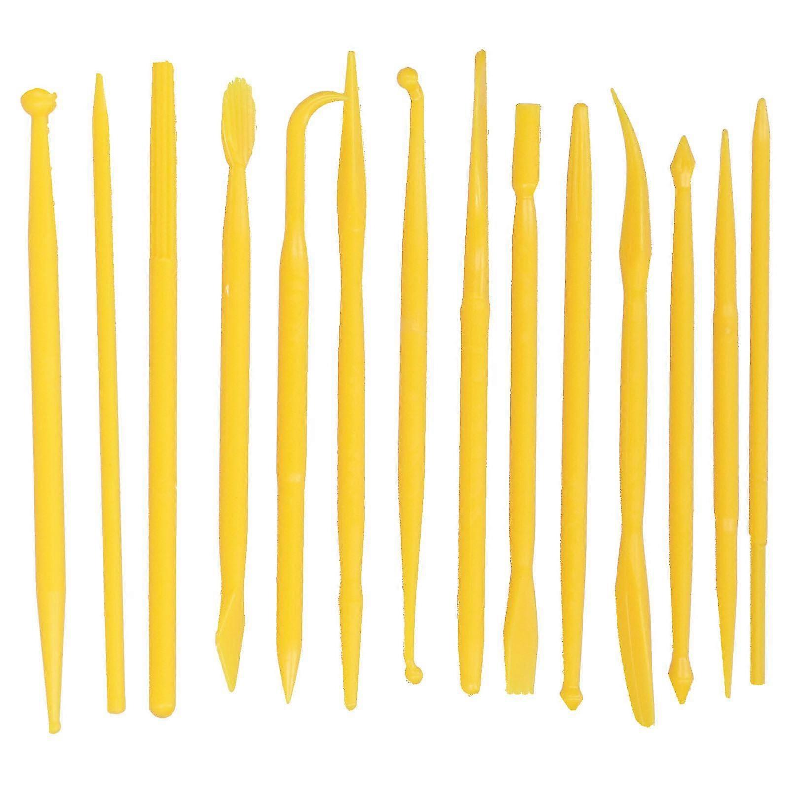 14PCS Plastic Clay Modeling Kit - Yellow Cake Decorating Sculpting Tools Set