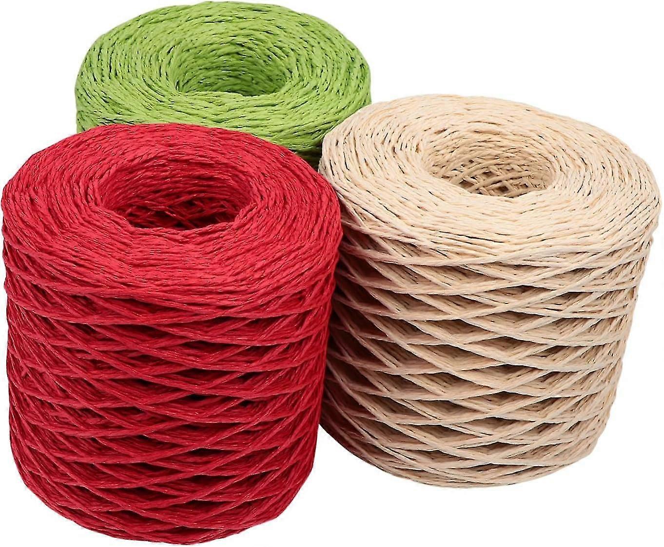 Christmas Gift Wrapping Paper Thread - 3 Rolls Raffia Paper Rope Roll Ribbon Tape, Colored Twine for Wrapping Gifts, Crafting, and Self Made String