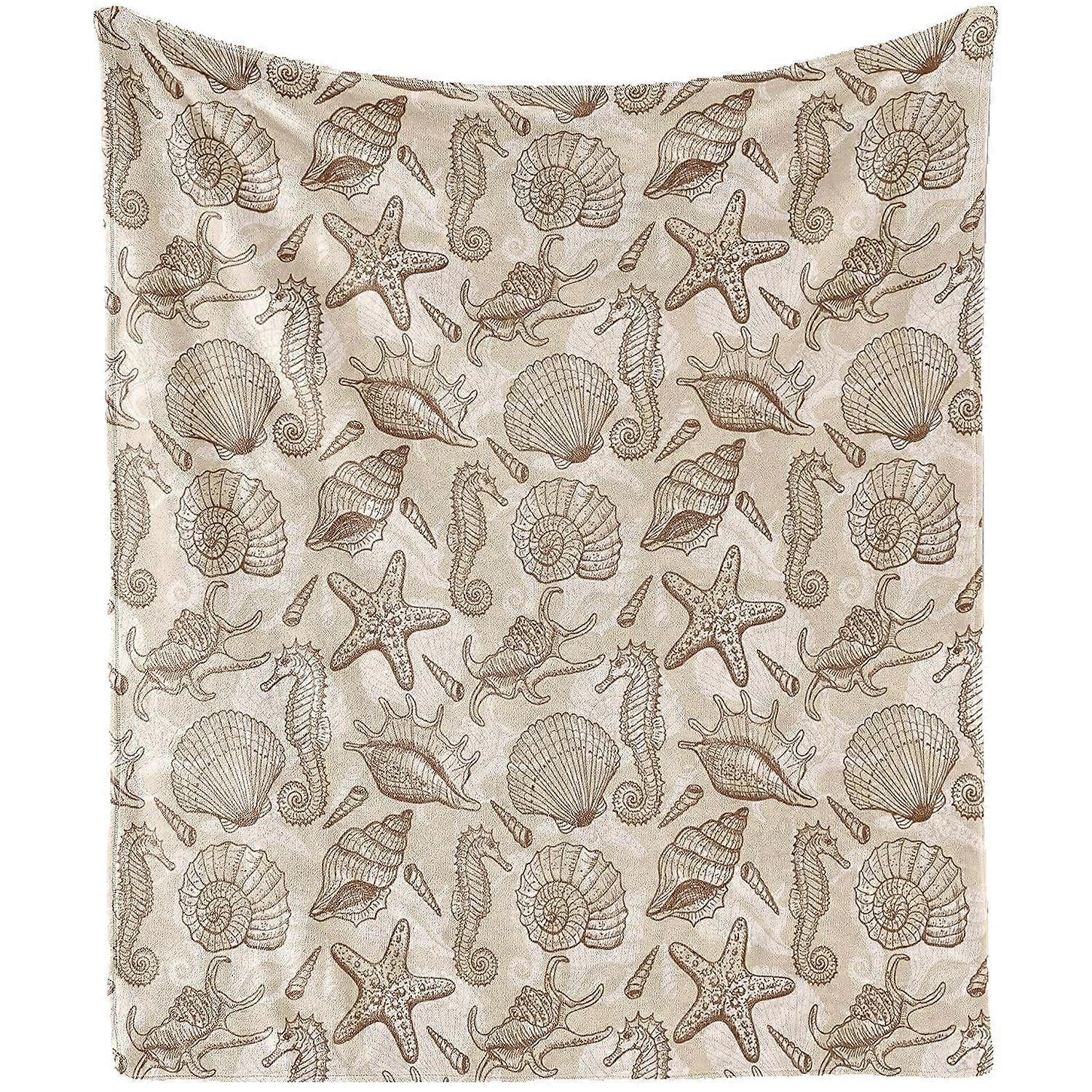 Sea Shells Throw Blanket, Vintage Inspired Monochrome Seashell Pattern Ocean Elements Wildlife Hand Drawn,Accent Piece Soft Couch Cover for Adults, Ta