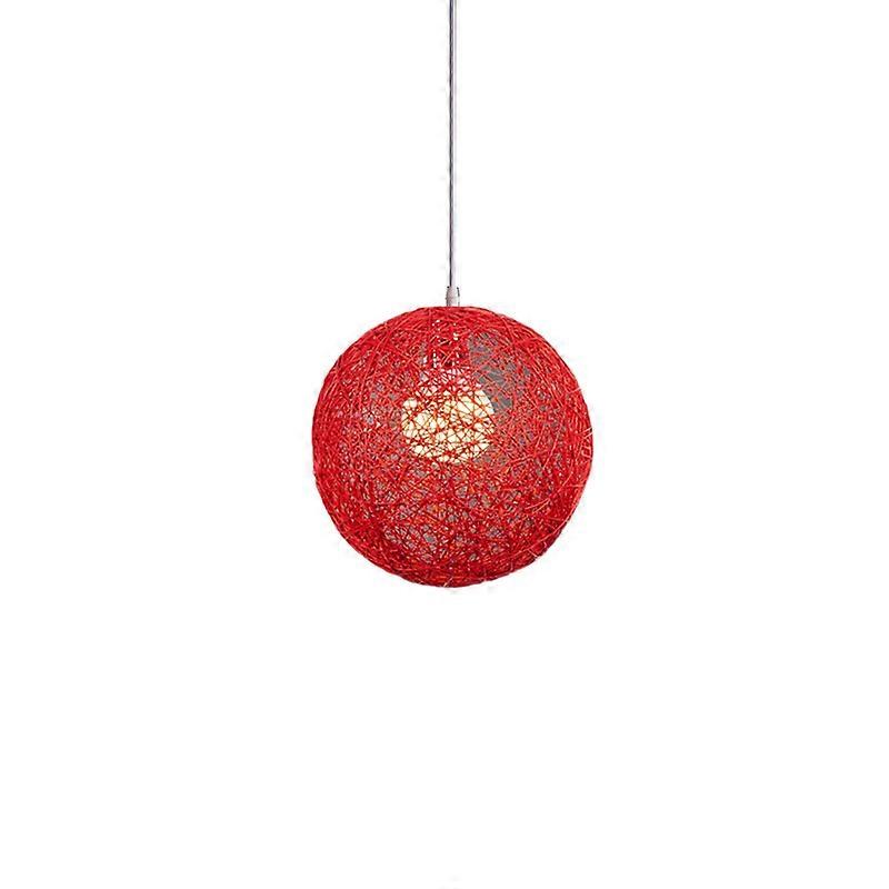 Red Bamboo, Rattan And Hemp Ball Chandelier Individual Creativity Spherical Rattan Nest Lampshade