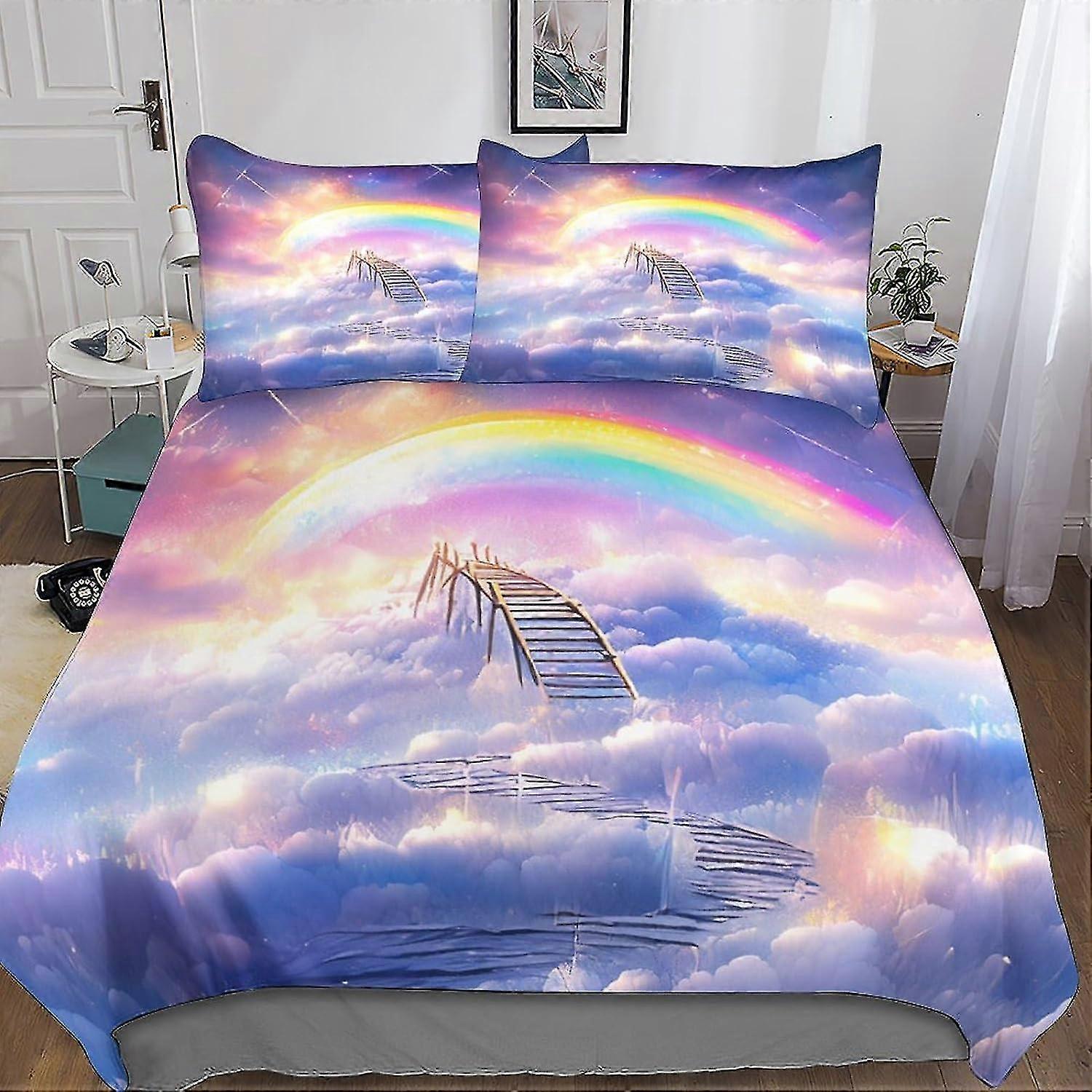o5586 Lençóis Arco-íris Escadas 3D Impressão Digital Tridimensional Capa de Edredom Capa de Cama, 3 Peças, Capa de Colcha Colorida Fronha Combinando com 