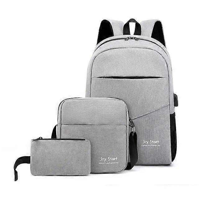 3 Pcs Casual Bag Sets Solid Color Backpack With Shoulderbag & Long Pouch Versatile Schoolbag Backpacks