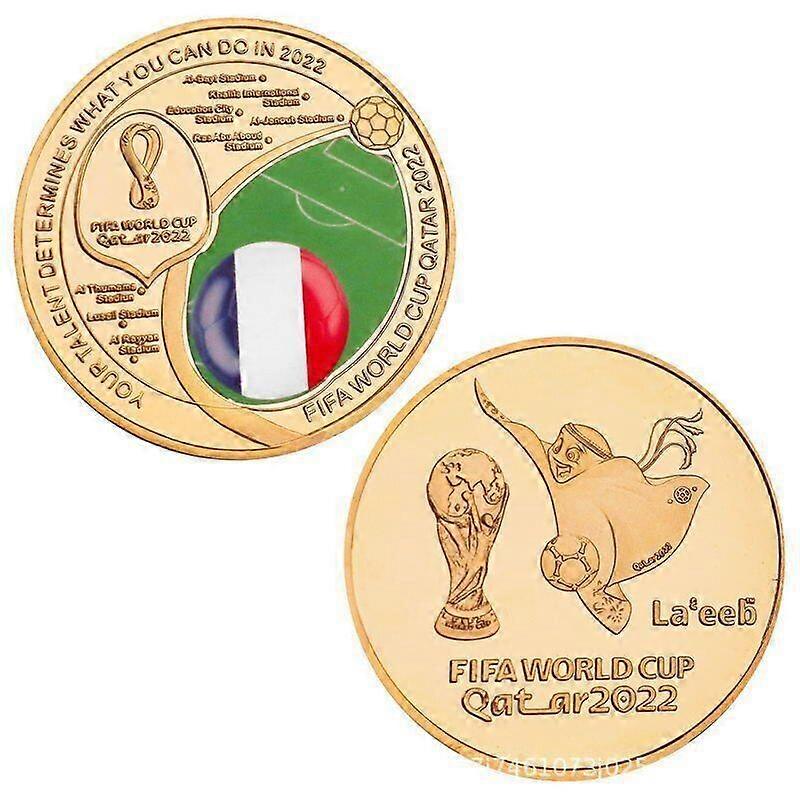 2022 New World Cup Gold Plated Challenge Coin Flag Football Souvenir Gift For Fans