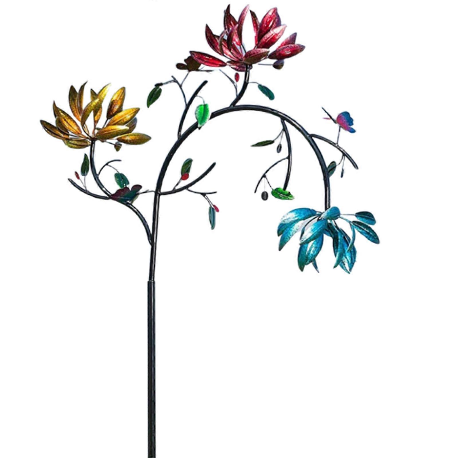 Large Sculpture Stake Wind Spinner with Spinning Flower Butterflies 18x7x49''