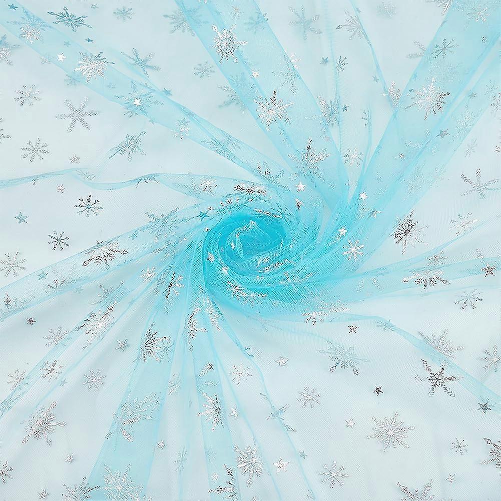 Snowflake Pattern Nylon Fabric Garment Accessories Sky Blue 150cm