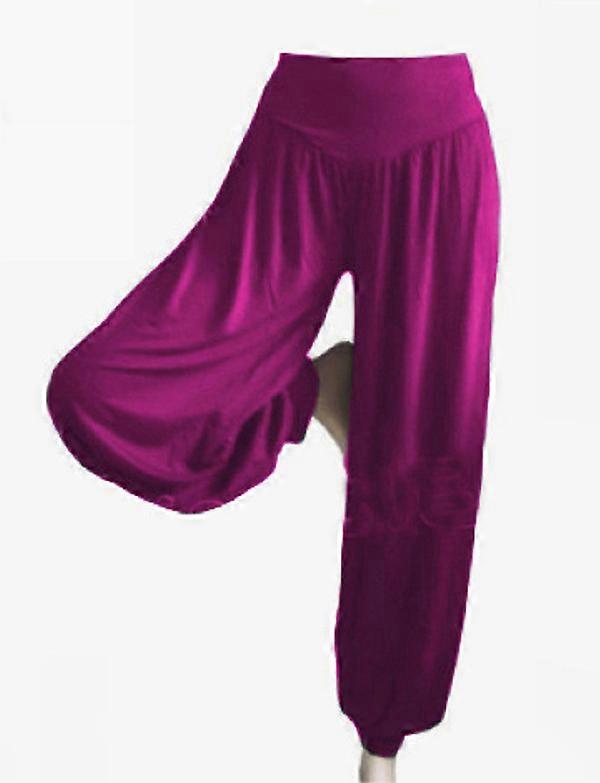 Women Ladies Wide Leg Harem Yoga Trousers Hippie Gypsy Dance Baggy Pants Bottoms(Fuchsia)