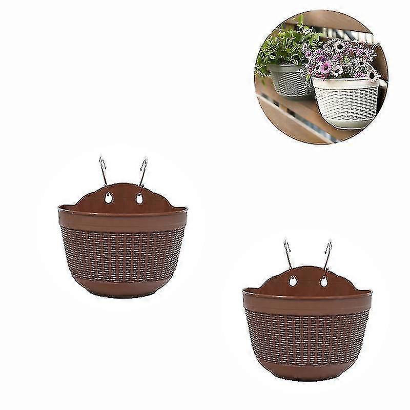 2 Pcs Plastic Hanging Planters - Removable Hook Coffee