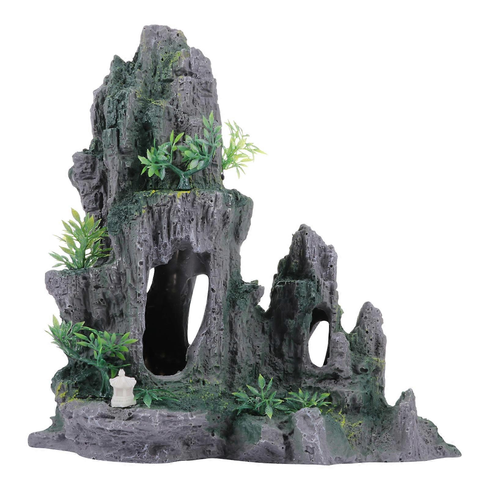 Aquarium Mountain View Ornament Rocks Cave Landscape Artificial Fish Tank Decor