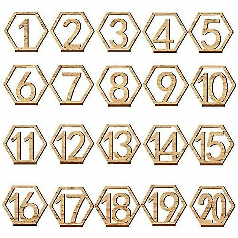 1-20 Wooden Wedding Table Numbers Hexagon Shape With Holder Base Catering Decor