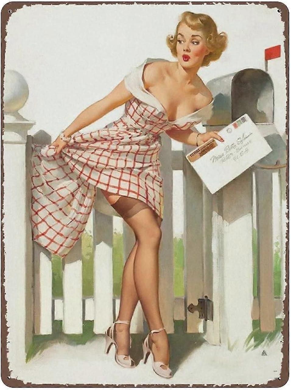 LINCMAN Pinup Girl Tin Sign Metal Plaque Art Hanging Iron Painting Retro Home Kitchen Garden Garage